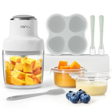 Baby Food Maker, HEYVALUE 13-in-1 Food Processor Set, Fruit, Vegatable, Meat, Baby Puree Blender with Baby Containers, Food Freezer Tray, Silicone Spoons, Spatula (Gray) - Image 1