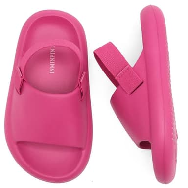 INMINPIN Toddler Boys Girls Slides Sandals Comfort Beach Pool Shower Slippers with Elastic Back Strap, Hot Pink, 3 Toddler - Image 3