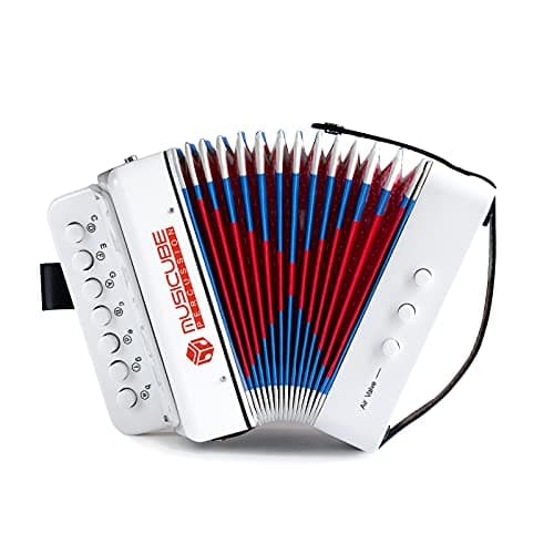 MUSICUBE Kids Accordion Instrument Toys 10 Keys Button Small Accordion for Boys & Girls Educational Musical Instrument Toys Christmas Gift Choice (WHITE) - Image 1