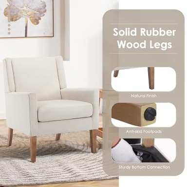 COLAMY Modern Wingback Living Room Chair, Upholstered Fabric Accent Armchair, Single Sofa Chair with Lounge Seat and Wood Legs for Office/Bedroom/Reading Spaces, Beige - Image 4