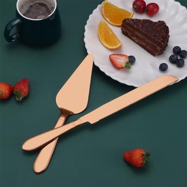 Wedding Cake Knife and Server Set, Integral Stainless Steel Longer Cake Cutter and Wider Pie Spatula, Elegant Cake Cutting Serving Set for Party Birthday Christmas Bridal Shower Set of 2, Rose Gold - Image 3
