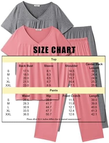 Ekouaer Pajama Sets for Women 2 Pack, Short Sleeve with Long Pant Pjs Sleepwear Comfy Lounge Sets with Pockets - Image 6