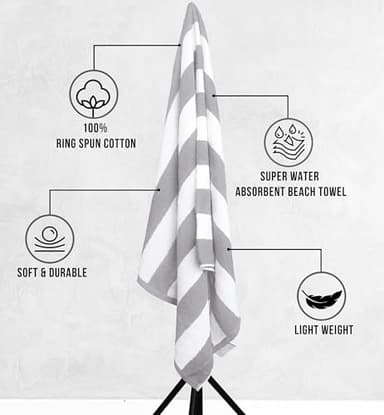 Utopia Towels Cabana Stripe Beach Towel, Oversized 100% Ringspun Cotton Pool Towels, Highly Absorbent Bath Towels for Beach (Red, Navy, Grey & Plum, 30X60 Inch - 4 Pack) - Image 4