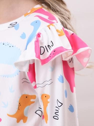 Bow Dream Toddler Girls Casual Dress and Matching American Girl Doll Clothes for GirlsWhite Dinosaur Size 130 - Image 5