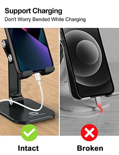 OCYCLONE Phone Stand, Adjustable Height and Angle Foldable Cell Phone Stand Holder for Desk, Taller iPhone Stand Compatible with 4.7"-13" Smartphones iPad Tablet, Black - Image 8