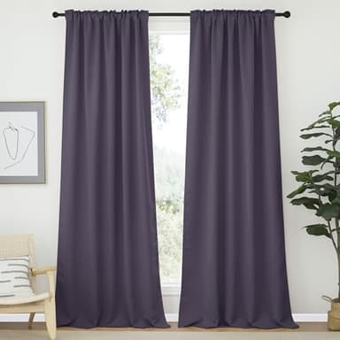 NICETOWN Bedroom Blackout Curtain Panels - (Greyish Purple Color) 52 x 108 Inch, 2 PCs, Insulating Energy Saving Solid Rod Pocket Blackout Drapes for Hall, Villa - Image 2