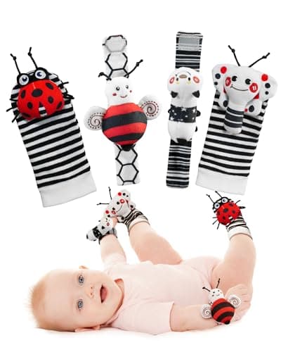 Infinno High Contrast Baby Toys Infant Rattle Socks and Wristband Set, Ideal Baby Sensery Toy Gifts for Newborn 0-12 Months, Perpect Black and White Toys for Boys and Girls As Baby Shower Gifts - Image 1