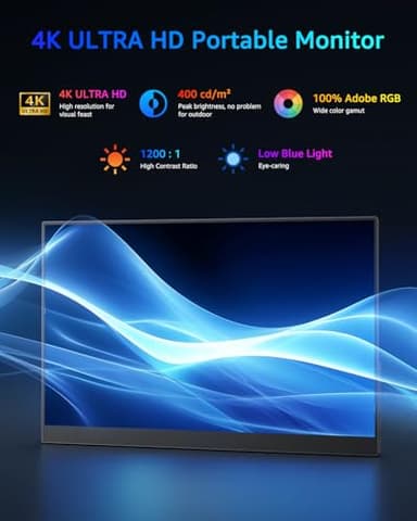 Yodoit Portable Monitor for Laptop 4K, 16" UHD Travel Gaming Monitor Screen IPS Display with USB Type C Port and Dual Speakers Compatible with PC, Xbox, PS4/5 Black - Image 2