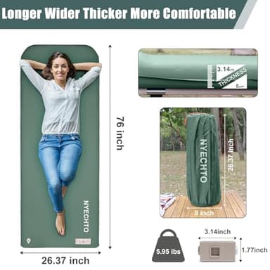 Self Inflating Sleeping Pad with Electric Pump, 3.14" Ultra-Thick Memory Foam Sleeping Mats for Camping,Easy Inflate&Deflate,9.5 R-Value Insulated Camping Mattress Pad with Pillow for Car Travel Tent - Image 6