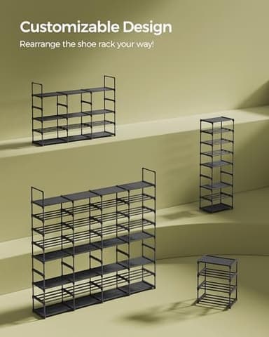 SONGMICS Large Shoe Rack, 8-Tier Shoe Organizer, Shoe Storage Holds up to 32 Pairs, Stackable, Large Capacity, Steel Tubes and Non-Woven Fabric, for Entryway, Closet, Garage, Ink Black ULSA219B01 - Image 6