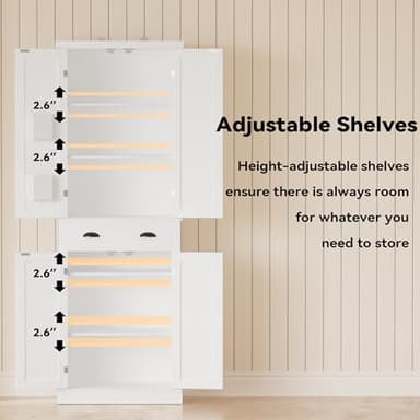 IRONCK Kitchen Pantry Storage Cabinet 72.6" H x 24" W, with Barn Doors, Drawer, 4 Adjustable Shelves, Freestanding Cupboard, Laundry, White - Image 4