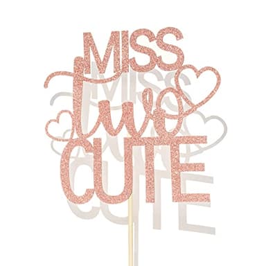 Rose Gold Glitter Miss Two Cute Cake Topper - Girls 2nd Birthday Decorations - Sweet Baby Girl, Two Year Old Birthday Party Decorations - Image 6