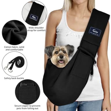 CUBY Dog and Cat Sling Carrier - Hands Free Reversible Pet Papoose Bag - Soft Pouch and Tote Design - Suitable for Puppy, Small Dogs Cats Outdoor (Black Senior, Unadjustable Strap) - Image 3