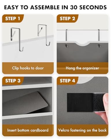 GGUO Over The Door Organizer Hanging - 6 Shelf Over Door Organizers with 6 Clear Front & 12 Side Pockets - Swing-proof 50LB Load Behind Door Storage for Closet Bedroom Bathroom Nursery Baby Essentials - Image 7