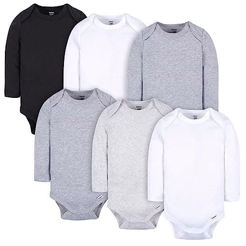 Gerber Baby 6 Pack Long-Sleeve Onesies Bodysuit, White and Black - Image 1