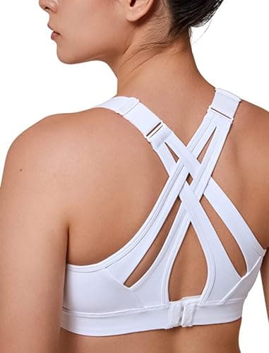 Yvette Sports Bra High Impact Adjustable Criss Cross Back, Full Support for Large Bust No Bounce, White,M Plus - Image 1