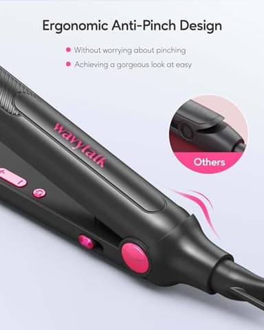 Wavytalk Small Flat Iron for Short Hair/Pixie Cut/Bangs/Edges, 3/10" Pencil Flat Iron, Mini Hair Straightener with Anti-Pinch Design, Dual Voltage, Hot Pink - Image 3