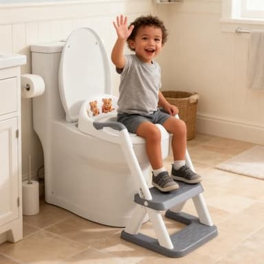 Potty Training Seat, SKYROKU 8868 Upgrade Toddler Toilet Seat for Kids Boys Girls, 2 in 1 Potty Training Toilet, Splash Guard Anti-Slip Pad Step Stool,New Sector-Shape Stabilized Base (Grey) - Image 2