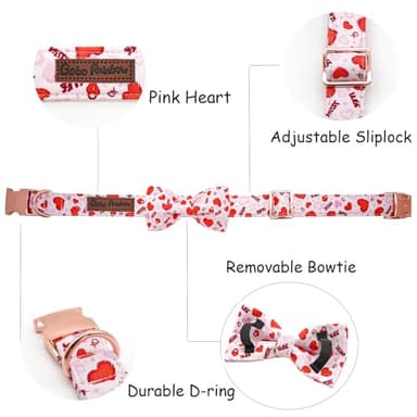Bobo Rainbow Dog Collar - Valentine's Dog Collar Bows for Dogs Bow Pink Adjustable Dog Collar Girl Pet Gift Spring Dog Collar for Medium Small Large Dogs - Image 2