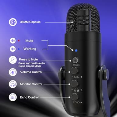 ZealSound USB Microphone,Condenser Computer PC Mic,Plug&Play Gaming Microphones for PS 4&5.Headphone Output&Volume Control,Mic Gain Control,Mute Button Vocal,YouTube Podcast on Mac&Windows(Black) - Image 4