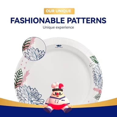 JOLLY CHEF ๐ญ๐ฐ๐ฌ ๐๐ผ๐๐ป๐ ๐ฃ๐ฎ๐ฝ๐ฒ๐ฟ ๐ฃ๐น๐ฎ๐๐ฒ๐ ๐ญ๐ฌ ๐ถ๐ป๐ฐ๐ต Soak Proof, Cut Proof, Heavy Duty Flower Printed Disposable Paper Plates for Everyday Use - Image 4