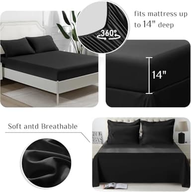 JOLLYVOGUE California King Comforter Set, Ultra-Soft Bed in a Bag Cal King Size 7 Pieces, Oeko-TEX Certified Bedding Set with Down Alternative Comforter, Sheets, Pillowcases & Shams, Black - Image 4