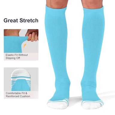 FITRELL 2 Pack Baseball Soccer Softball Socks for Kids Youth Men & Women Over-the-Calf Knee High Socks, nfl, Light Blue/Columbia Blue, Medium - Image 4