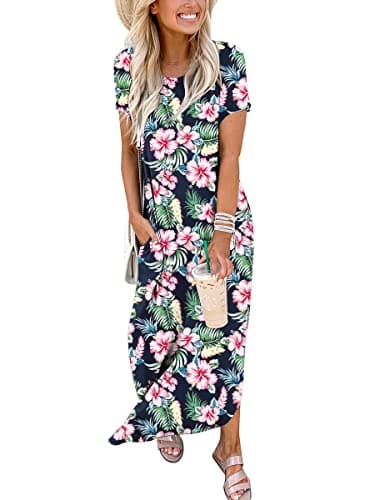 ANRABESS Womens Summer Maxi Dress Short Sleeve Casual Loose Long T Shirt Dresses Split Vacation Beach Sundress Travel Outfits Floral Print X-Large - Image 2
