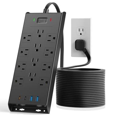 Surge Protector Power Strip 4800J, LeZone 10Ft Long Extension Cord Flat Plug, 12 Outlets 2 USB C 2 USB Ports, Wall Mountable, 20W Desk Charging Station, Black - Image 1