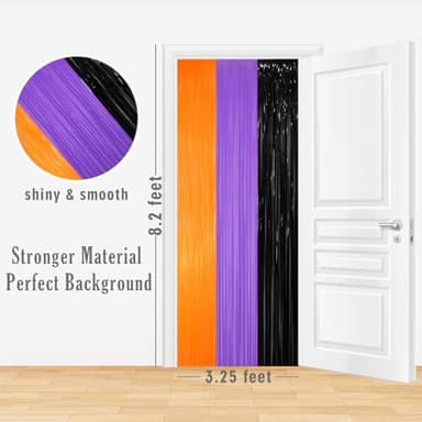 GOER 3.2 ft x 8.2 ft Metallic Tinsel Foil Fringe Party Backdrop for Halloween Birthday Graduation New Year's Party Decorations(5 Packs,Black&Orange&Purple) - Image 5