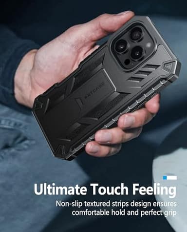 FNTCASE for iPhone 16 Pro-Max Case: Military Grade Drop Proof Protection Mobile Cover with Kickstand | Matte Textured Rugged Shockproof TPU | Protective Sturdy Phone Case - 6.9 inch Black - Image 7