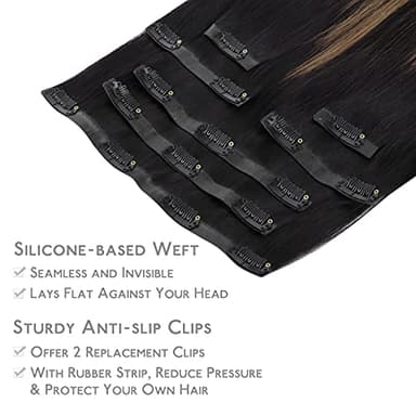 WENNALIFE Seamless Clip In Hair Extensions Human Hair, 24 Inch 160g 7pcs Natural Black Mixed Chestnut Brown Hair Extensions Clip in Human Hair Invisible PU Skin Weft Natural Remy Human Hair Extensions - Image 4