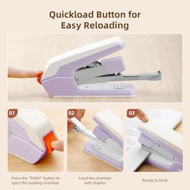 Deli Effortless Desktop Stapler, Heavy Duty Stapler, 40-50 Sheet Capacity, One Finger, No Effort, Includes 1500 Staples & Staple Remover, Violet - Image 6