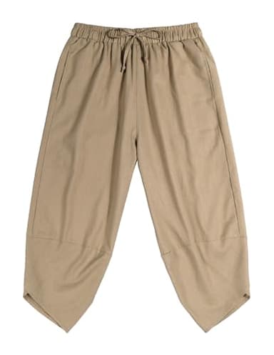 COOFANDY Men's Cotton Linen Pants Casual Harem Pants Elastic Waist Casual Beach Boho Yoga Trousers with Pockets Light Brown - Image 6