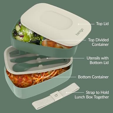 Bentgo Classic - Adult Bento Box, Stackable 3-Compartment Lunch Box with Removable Utensil Set and Sealing Strap, BPA-Free, Food Container Ideal for Meal Prep, Work, and On the Go (Khaki Green) - Image 6