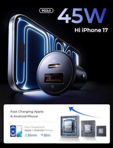 AINOPE 67.5W Super Mini Car Charger USB C 45W PD&QC 3.0 Fast Charging, All Metal Cigarette Lighter Adapter Car Charger Adapter Outlet for iPhone 17 Pro Max Air 16 15 14 13, Samsung Galaxy S25,Android - Image 8