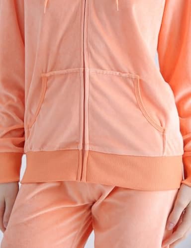 Yasumond Womens Sweatsuits Velour Tracksuit 2 Piece Outfits Long Sleeve Zip Up Hooded Lounge Velvet Sweatshirt and Straight Leg Sweatpants Set Orange M - Image 5