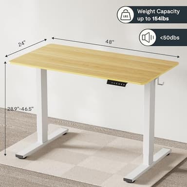 FLEXISPOT EN1 Whole-Piece Standing Desk, 48 x 24 Inches Height Adjustable Desk Stand up Desk Home Office Table for Computer Laptop (White Frame + Maple Desktop) - Image 2
