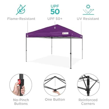 Best Choice Products 10x10ft 1-Person Setup Pop Up Canopy Tent Instant Portable Shelter w/ 1-Button Push, Case, 4 Weight Bags - Amethyst Purple - Image 4