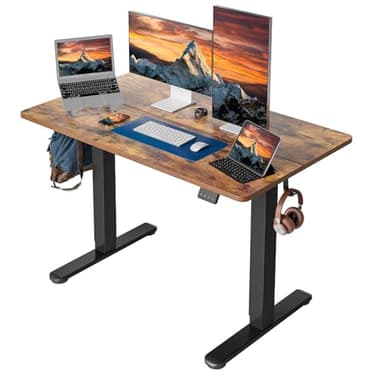 Cubiker Adjustable Desk, 48 x 24 Inch Home Office Desk, Standing Desk with Splice Board, Rustic Brown Desktop - Image 1