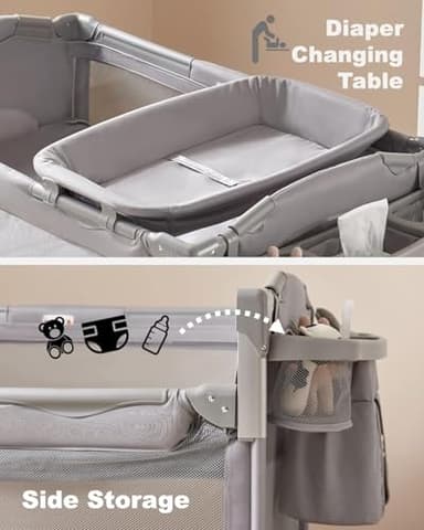 BEKA 4 in 1 Baby Bassinet Bedside Sleeper, Baby Bedside Crib 4 Functions, Bedside Bassinet Crib Sleeper, Playard, Changing Table, Baby Bassinet for Newborn Baby - Image 4