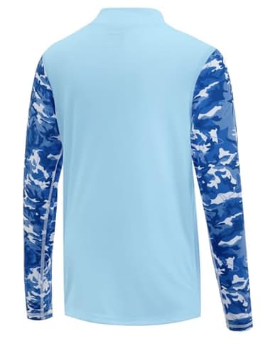Poekuao Rash Guard for Boys Quick Dry Long Sleeve Swim Shirts UPF 50+ Sun Protection Shirt Kids Fishing Shirts with Thumb Hole Light Blue S - Image 2