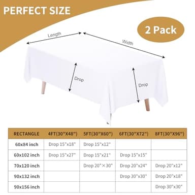 Fixwal White Tablecloth Rectangle 60 x 102 Inch, 2 Pack 6ft Polyester Fabric Table Cloths Rectangular Table Covers for Party, Banquet, Dining, Birthday, Wedding - Image 3