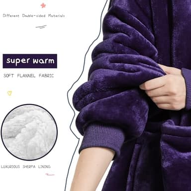 Aemilas Wearable Blanket Hoodie - Sherpa Blanket Sweatshirt as Gifts for Mom Sister,Cozy Warm Hooded Blanket with Giant Pocket(Dark Purple) - Image 6
