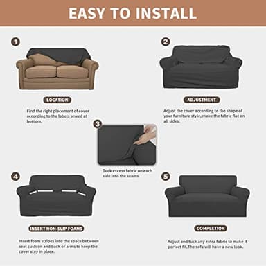 Easy-Going 100% Waterproof Loveseat Couch Cover, Dual Waterproof Sofa Cover, Stretch Jacquard Sofa Slipcover, Leakproof Furniture Protector for Kids, Pets, Dog and Cat (Loveseat, Dark Gray) - Image 5