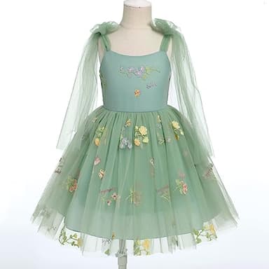 Fairy Dress Toddler, Party Dress for Baby Girl Boho Lace Hippie Flower Puffy Wedding Birthday Dance Evening Gown for Kids Baptism Photography Summer Halter Floral Clothes Sage Green 3-4T - Image 4