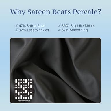 JSD 100% Cotton Sheet Set Queen, 300 Thread Count Dark Gray Sateen Sheets, Soft Breathable Cooling Sheets Deep Pocket - Image 5