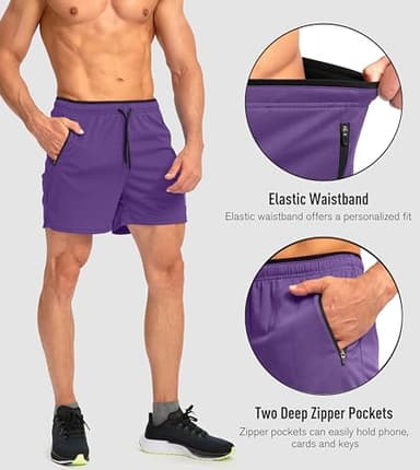Men's Running Shorts with Zipper Pockets Quick Dry Gym Athletic Workout 5" Shorts for Men (Purple, Large) - Image 4