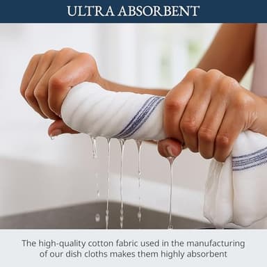 LANE LINEN Kitchen Towel Set- 12 Pack 14"x25" Dishtowels for Kitchen, Absorbent 100% Cotton Dish Drying Towels, Cleaning Cloth for Countertops, Soft & Durable, Machine Washable - Blue Stripe - Image 4