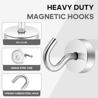 Neosmuk Magnetic Hooks, Cruise Ship Essentials, 30lb+ Heavy Duty Magnetic Hooks for Cruise Cabins, Refrigerator, Grill, Hanging, and Travel | Extra Strong Must-Haves Magnet Hook,Silver, 5 Pack - Image 7